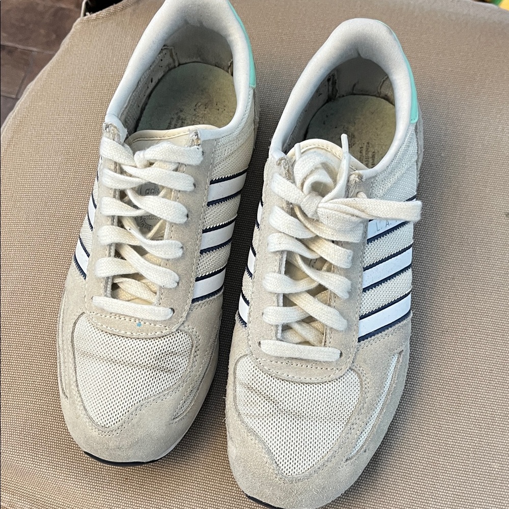 Adidas Cream and Black Striped Sneakers